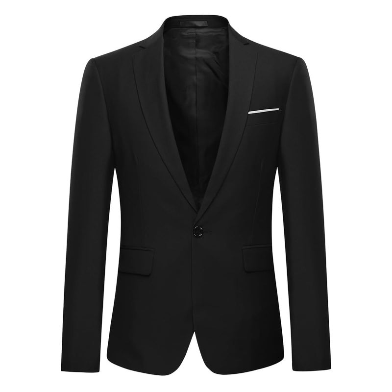 YFFUSHI Men's 3 Piece Suit Sets Slim Fit One Button Blazer with Vest & Pants, Professional Business Wedding Suits Black - Image 3